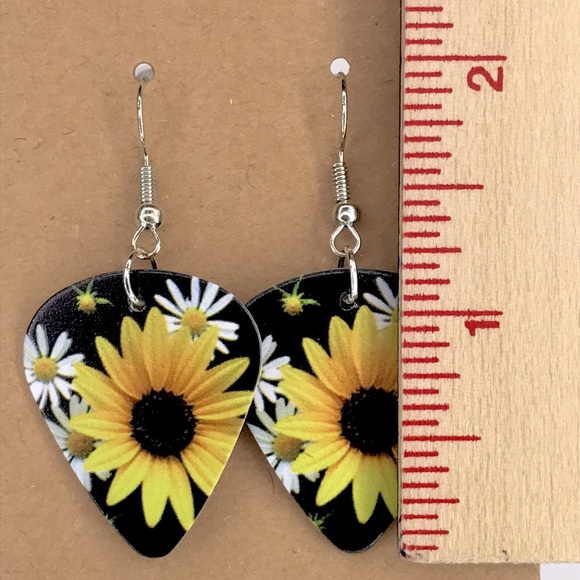 Sunflower Guitar Pick Custom Earrings - Picture 2 of 3
